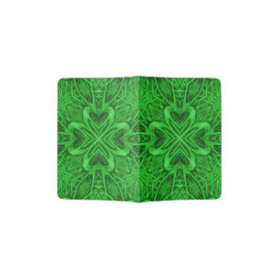 Celtic Clover Vintage Green Fractal Kaleidoscope Passport Holder