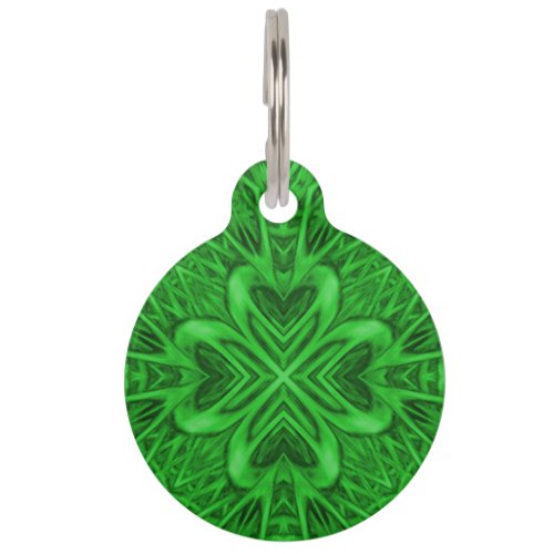 Celtic Clover Vintage Green Fractal Kaleidoscope Pet ID Tag