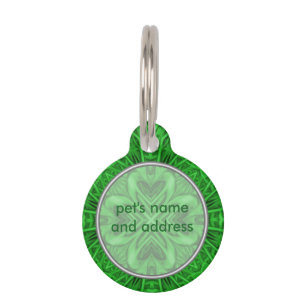 Celtic Clover Vintage Green Fractal Kaleidoscope Pet Tag