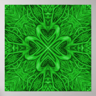 Celtic Clover Vintage Green Fractal Kaleidoscope Poster