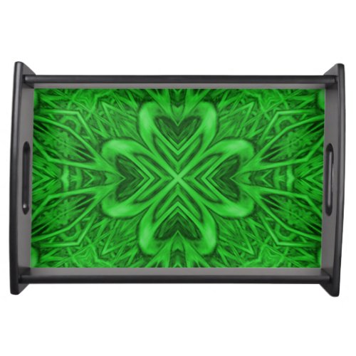 Celtic Clover Vintage Green Fractal Kaleidoscope Serving Tray