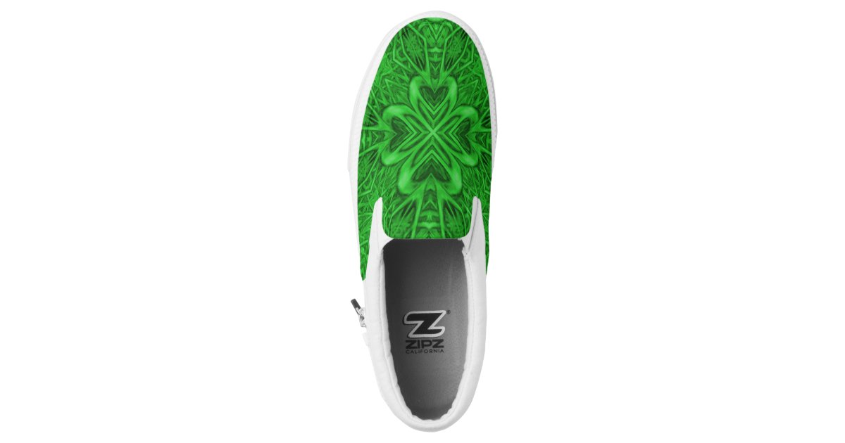 Celtic Clover Vintage Green Fractal Kaleidoscope Slip-On Sneakers | Zazzle