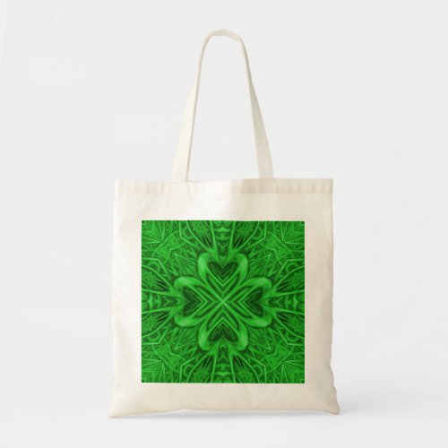 Celtic Clover Vintage Green Fractal Kaleidoscope Tote Bag