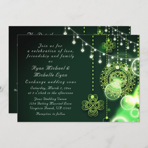 Celtic Clovers and Lights All In One Irish Wedding Invitation
