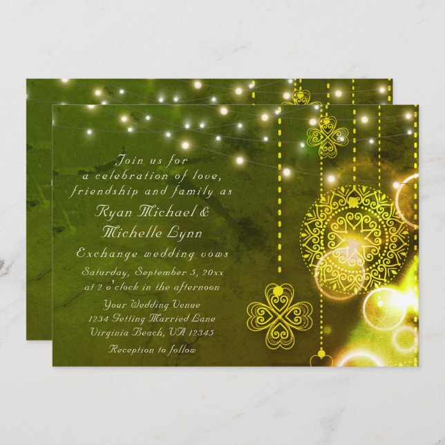Celtic Clovers and Lights All In One Wedding Invitation (Front/Back)