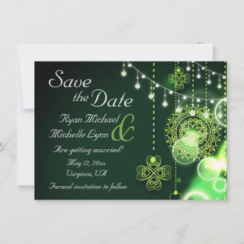 Celtic Clovers And String Lights Irish Wedding Save The Date by IrishGearNGifts at Zazzle