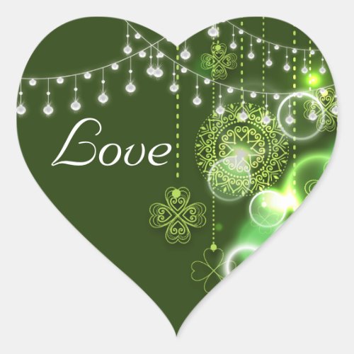 Celtic Clovers Green and White Irish Love Heart Sticker