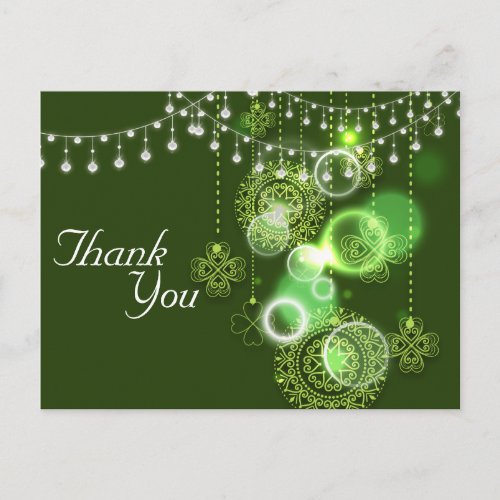 Celtic Clovers Green and White Irish Thank You Postcard