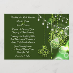 Celtic Clovers Green and White Irish Wedding Invitation