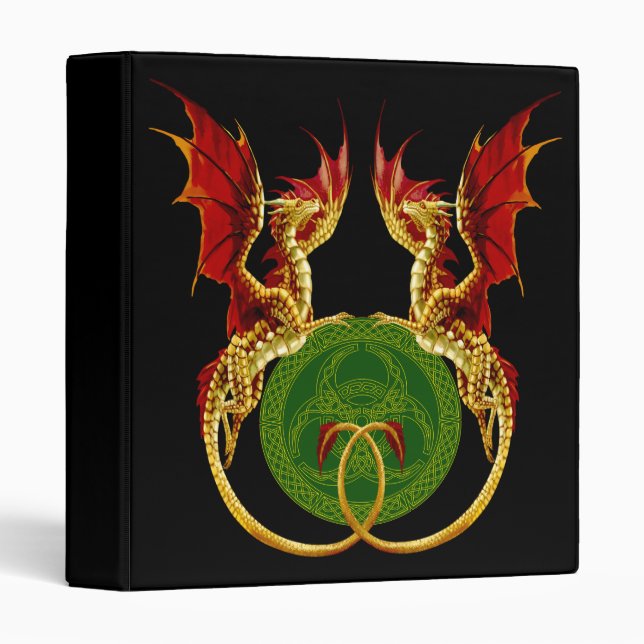 Celtic Crescent Moon And Dragons 3 Ring Binder (Front/Spine)