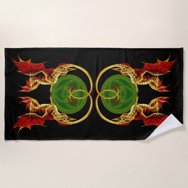 Celtic Crescent Moon And Dragons Beach Towel (Front)