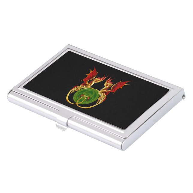 Celtic Crescent Moon And Dragons Business Card Case (Front)
