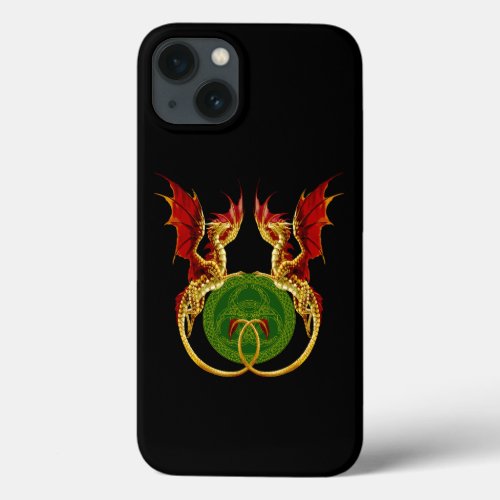 Celtic Crescent Moon And Dragons iPhone 13 Case