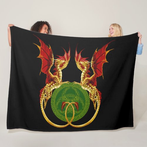 Celtic Crescent Moon And Dragons Fleece Blanket