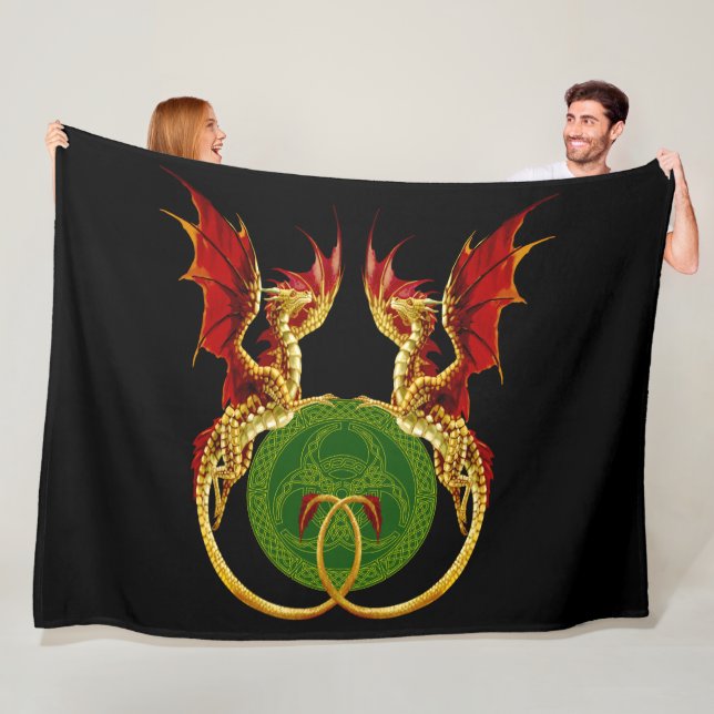 Celtic Crescent Moon And Dragons Fleece Blanket (In Situ)