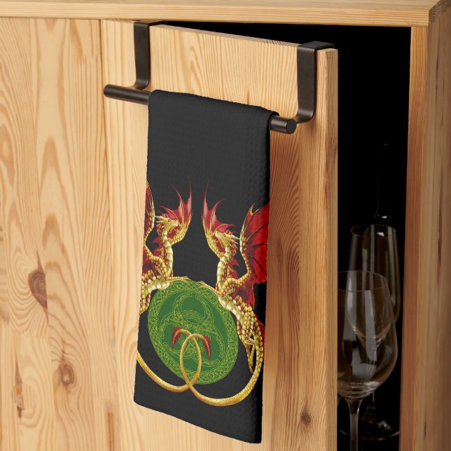 Celtic Crescent Moon And Dragons Kitchen Towel (Thirds Fold)