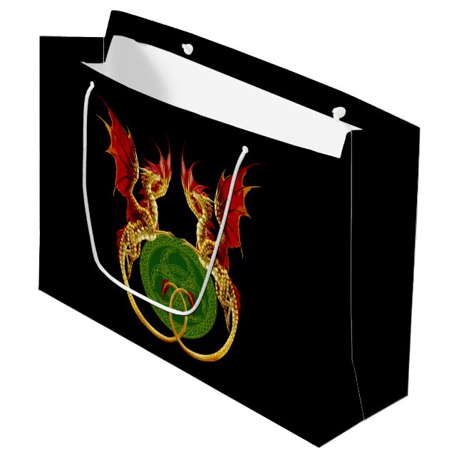 Celtic Crescent Moon And Dragons Large Gift Bag (Front Angled)
