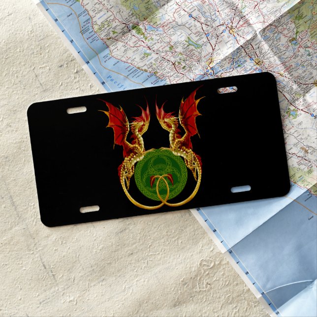 Celtic Crescent Moon And Dragons License Plate (In Situ)