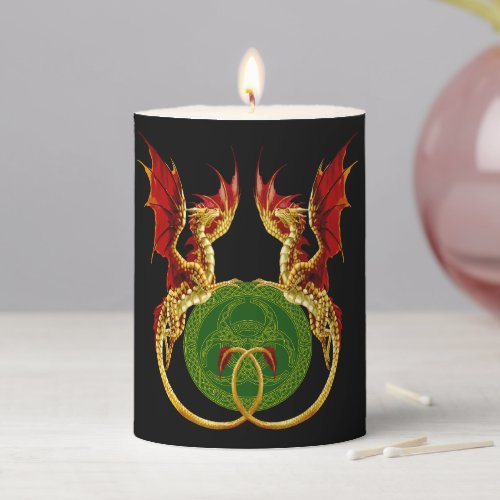 Celtic Crescent Moon And Dragons Pillar Candle