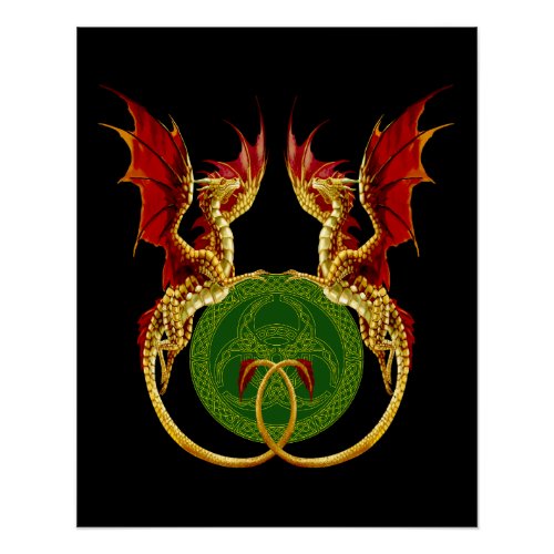 Celtic Crescent Moon And Dragons Poster