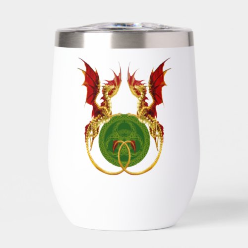 Celtic Crescent Moon And Dragons Thermal Wine Tumbler