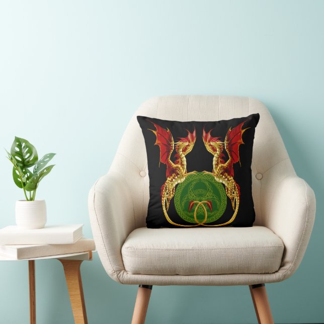 Celtic Crescent Moon And Dragons Throw Pillow (Chair)