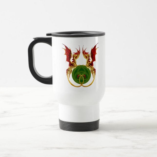 Celtic Crescent Moon And Dragons Travel Mug (Left)