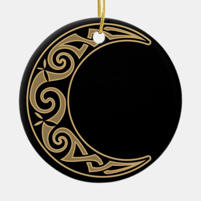 Celtic Crescent Moon Ceramic Ornament (Front)