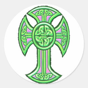 Celtic Cross 2 Green Classic Round Sticker