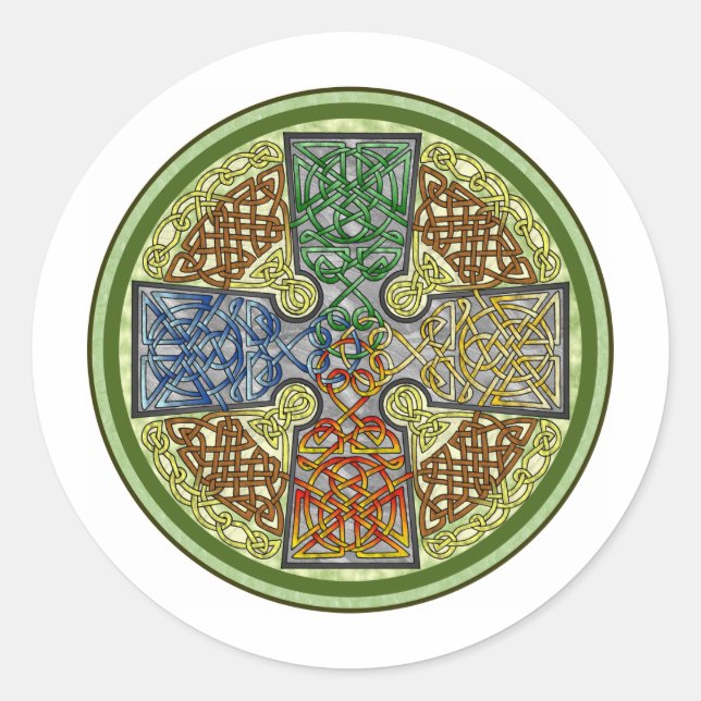 Celtic Cross 4-Color Classic Round Sticker (Front)