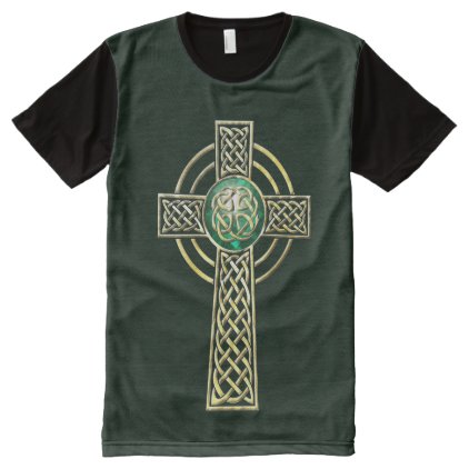 Celtic Cross All-Over Printed Panel T-Shirt