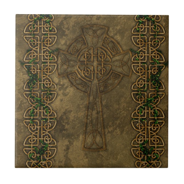 Celtic Cross and Celtic Knots Ceramic Tile (Front)