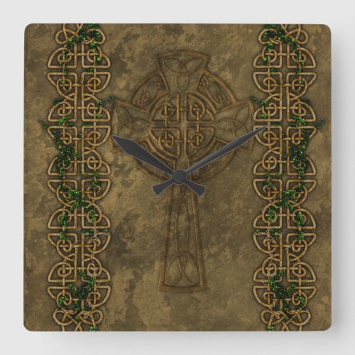 Celtic Cross and Cross Knots Square Wall Clock