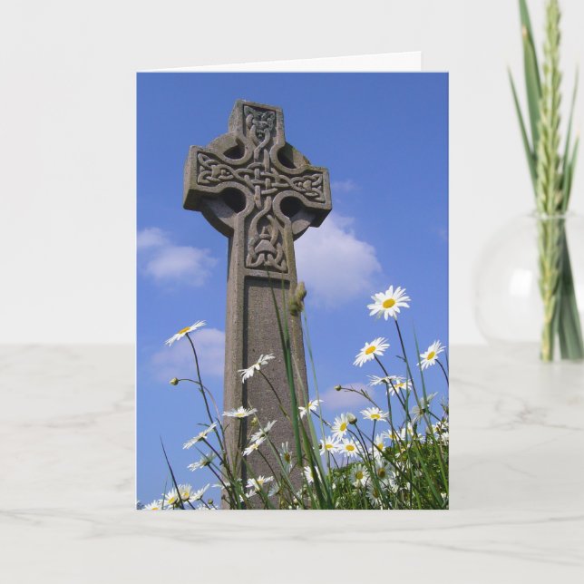 Celtic Cross and Daisies Easter Holiday Card (Front)