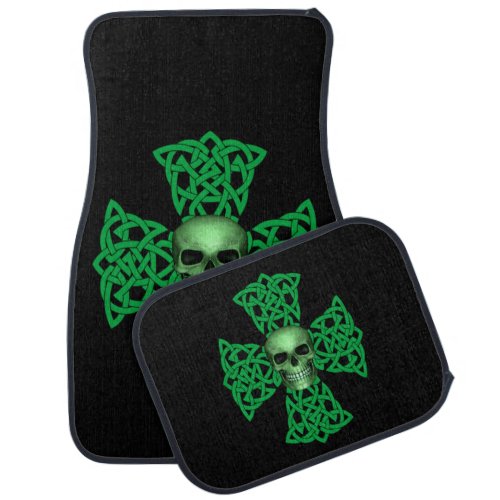 Celtic Cross And Green Skull Irish Pride Car Floor Mat
