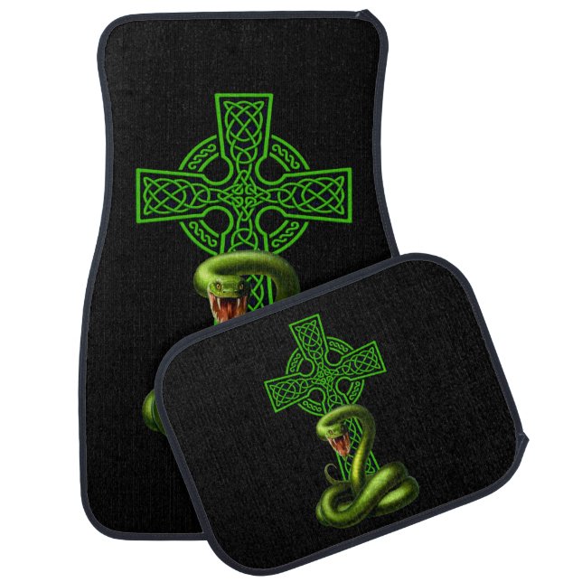 Celtic Cross And Green Snake Irish Pride Car Floor Mat (Set)
