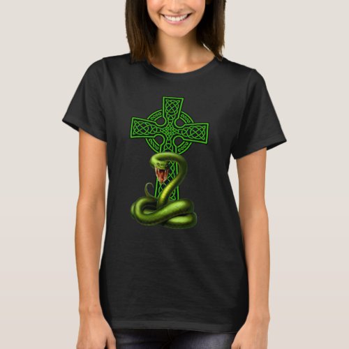 Celtic Cross And Green Snake Irish Pride T_Shirt