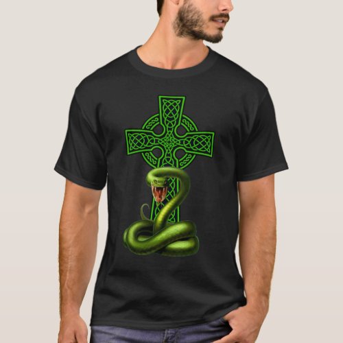 Celtic Cross And Green Snake Irish Pride T_Shirt