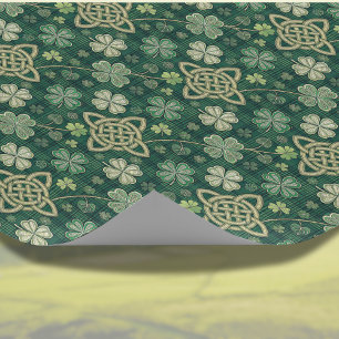 Celtic Cross and Irish Clover Green Vintage Look  Wrapping Paper