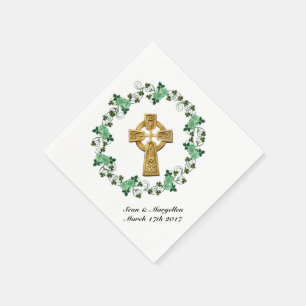 Celtic cross and Irish shamrocks cocktail napkins