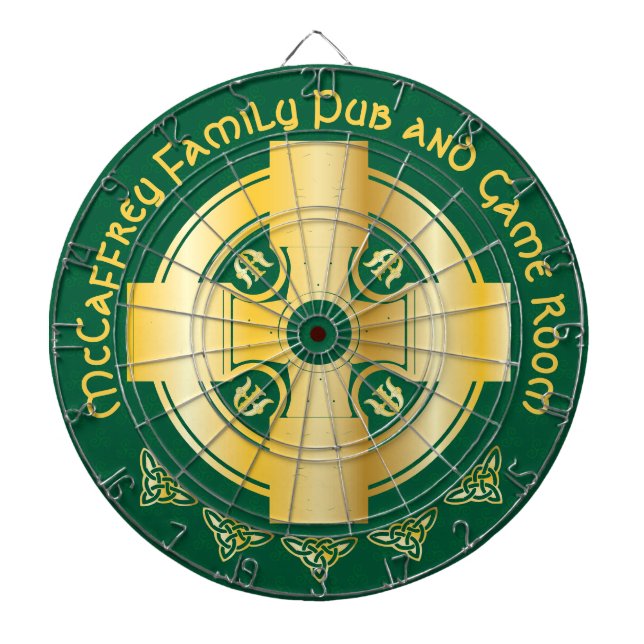 Celtic Cross and Knot Letter M Monogram and Name Dart Board (Front)