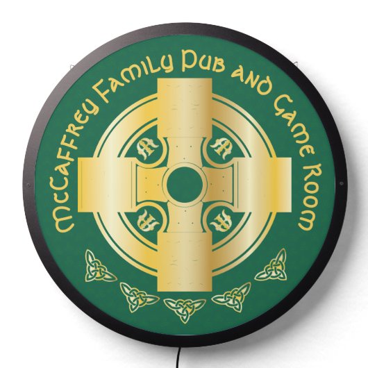 Celtic Cross and Knot Letter M Monogram and Name LED Sign (Lights Off)