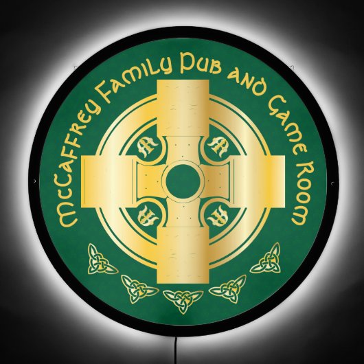 Celtic Cross and Knot Letter M Monogram and Name LED Sign (Front)