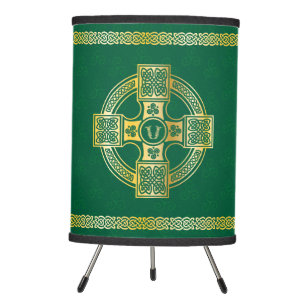 Celtic Cross and Knot Letter V Monogram Tripod Lamp
