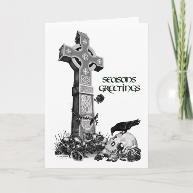 Celtic Cross and Raven Christmas Card (Front)