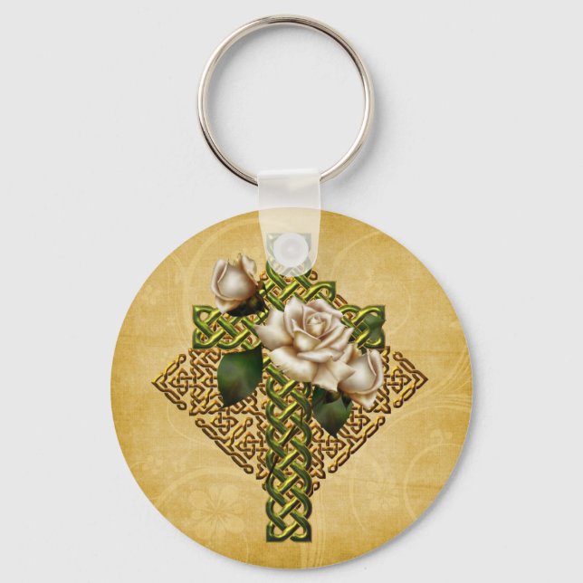 Celtic Cross and Roses Keychain (Front)