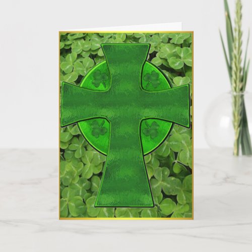 Celtic Cross and Shamrocks Card