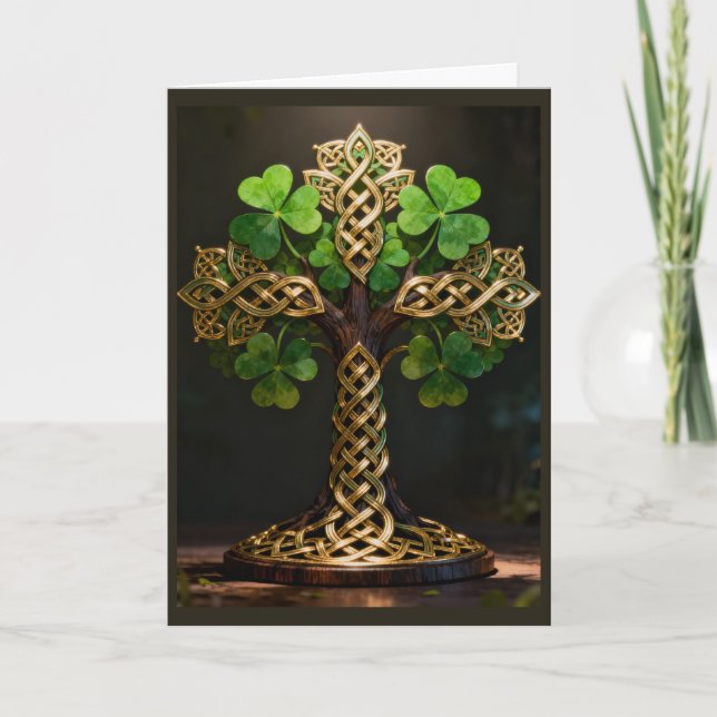 Celtic Cross and Shamrocks St. Patrick's Day Holiday Card (Front)