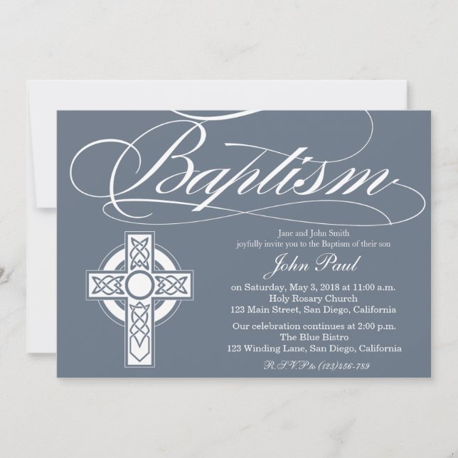 Celtic Cross Baptism Invitation for Boys (Front)
