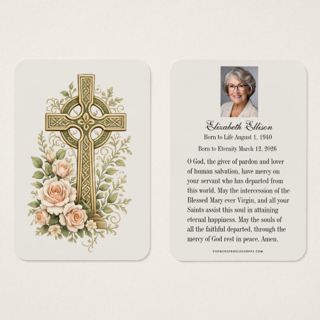 Celtic Cross Catholic Funeral Prayer Memorial (Front & Back)